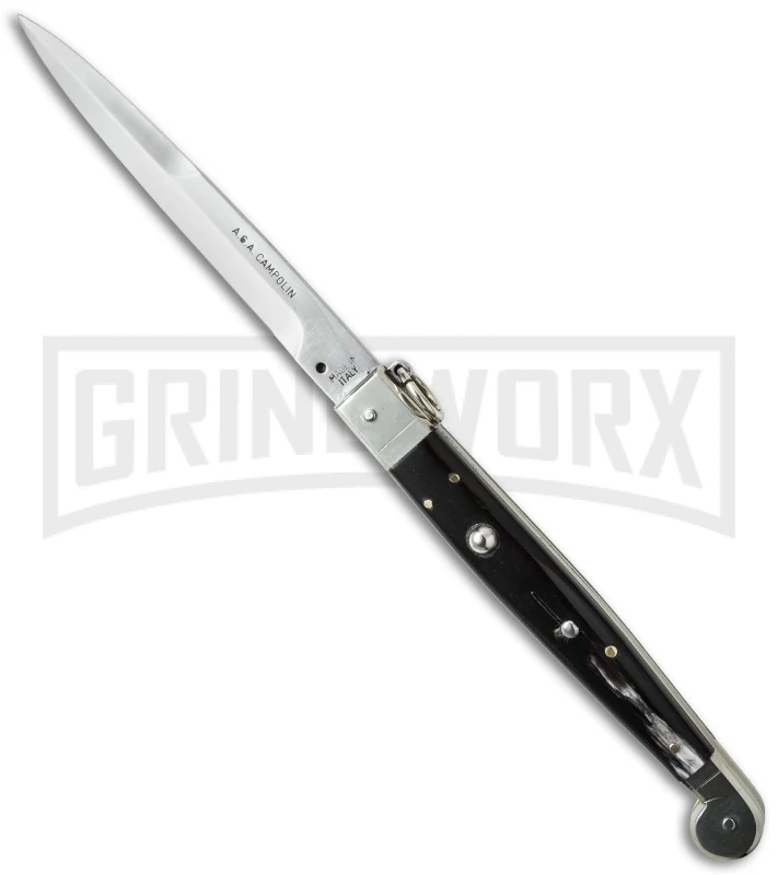 A.G.A. Campolin 12" Brazil Horn Sicilian Ring Pull Automatic Knife - Bayonet 1 A.G.A. Campolin 12" Brazil Horn Sicilian Ring Pull Automatic Knife - Bayonet