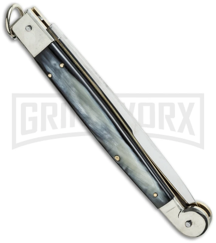 A.G.A. Campolin 12" Brazil Horn Sicilian Ring Pull Automatic Knife - Bayonet 2 A.G.A. Campolin 12" Brazil Horn Sicilian Ring Pull Automatic Knife - Bayonet - Image 2