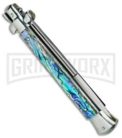 AGA Campolin 11" 2017 Italian Picklock Abalone Automatic Knife - Bayonet -Hot Sale Knife Store AGA Campolin 11in Picklock Italian Stiletto Abalone Satin BHQ 78223 jr side large