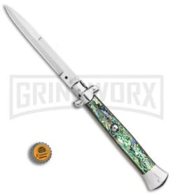 AGA Campolin 15" Italian Abalone Automatic Knife - Bayonet -Hot Sale Knife Store AGA Campolin 15in Auto Italian Stiletto Abalone 7in satin BHQ 87415 er bottlecap large