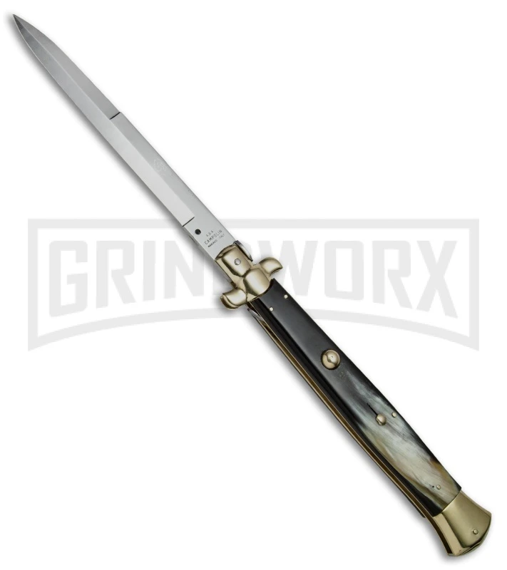 A.G.A. Campolin 18" Brazilian Horn/Brass Italian Stiletto Auto Knife - Bayonet 1 A.G.A. Campolin 18" Brazilian Horn/Brass Italian Stiletto Auto Knife - Bayonet