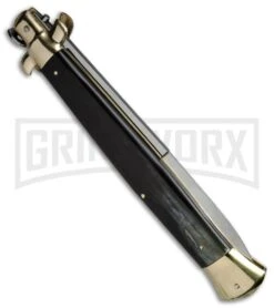 A.G.A. Campolin 18" Brazilian Horn/Brass Italian Stiletto Auto Knife - Bayonet 5 A.G.A. Campolin 18" Brazilian Horn/Brass Italian Stiletto Auto Knife - Bayonet -Hot Sale Knife Store AGA Campolin 18in Stiletto Bayo Brazilian Horn Brass BP 19243 jr side large