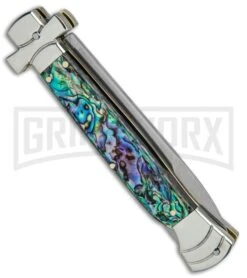 A.G.A. Campolin 9" Maltese Cross Abalone Stiletto Automatic Knife - Bayo Satin 6 A.G.A. Campolin 9" Maltese Cross Abalone Stiletto Automatic Knife - Bayo Satin -Hot Sale Knife Store AGA Campolin 9in Bayo Italian Stiletto Auto Abalone Satin BP 28947 jr side large