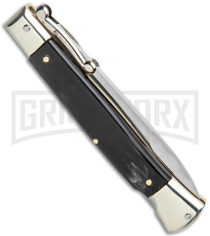 AGA Campolin 9" Italian Stiletto Swinguard Dark Horn Automatic Knife - Bayonet 3 AGA Campolin 9" Italian Stiletto Swinguard Dark Horn Automatic Knife - Bayonet - Image 3