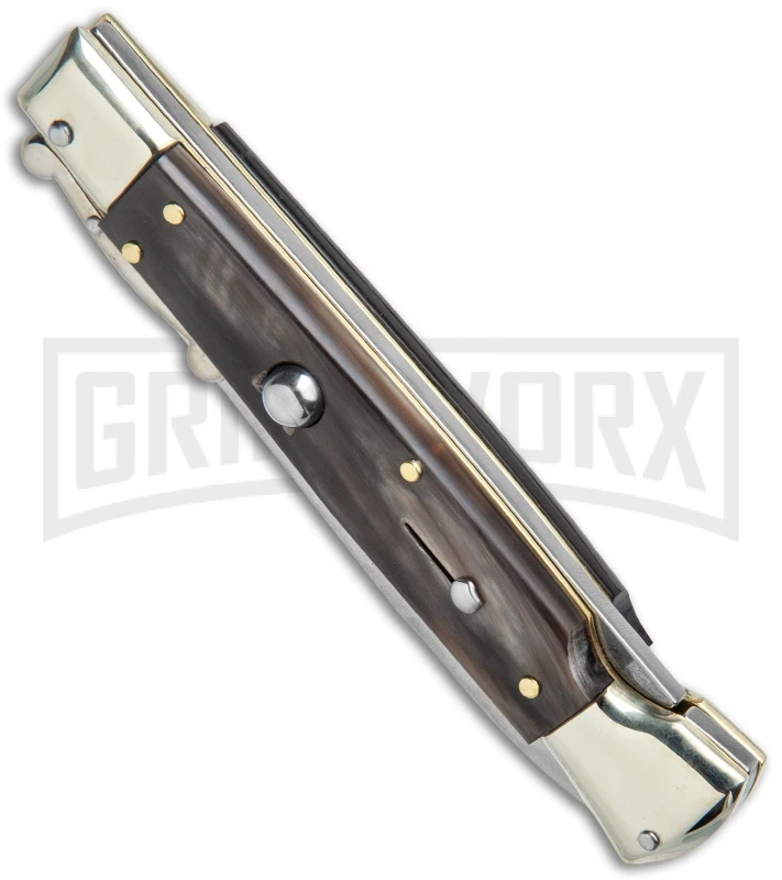 AGA Campolin 9" Italian Stiletto Swinguard Dark Horn Automatic Knife - Bayonet 2 AGA Campolin 9" Italian Stiletto Swinguard Dark Horn Automatic Knife - Bayonet - Image 2