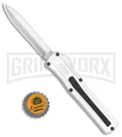 AKC F-20 White D/A OTF Automatic Knife - Dagger Satin Plain -Hot Sale Knife Store AKC F 20 DA Dagger OTF Auto White Satin BHQ 141065 jr bottlecap 2 large