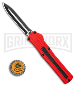 AKC F-20 D/A Dagger Dark Red Aluminum OTF Automatic Knife - Two Tone Plain -Hot Sale Knife Store AKC F20 DA Dagger OTF AK Red Alum 3in Two Tone BHQ 178590 td size large