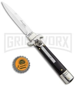AKC 7.75" Leverletto Ebony Automatic Knife - Satin Bayonet -Hot Sale Knife Store AKC Leverletto LL Auto Ebony Bayo BHQ 92878 jr bottlecap large