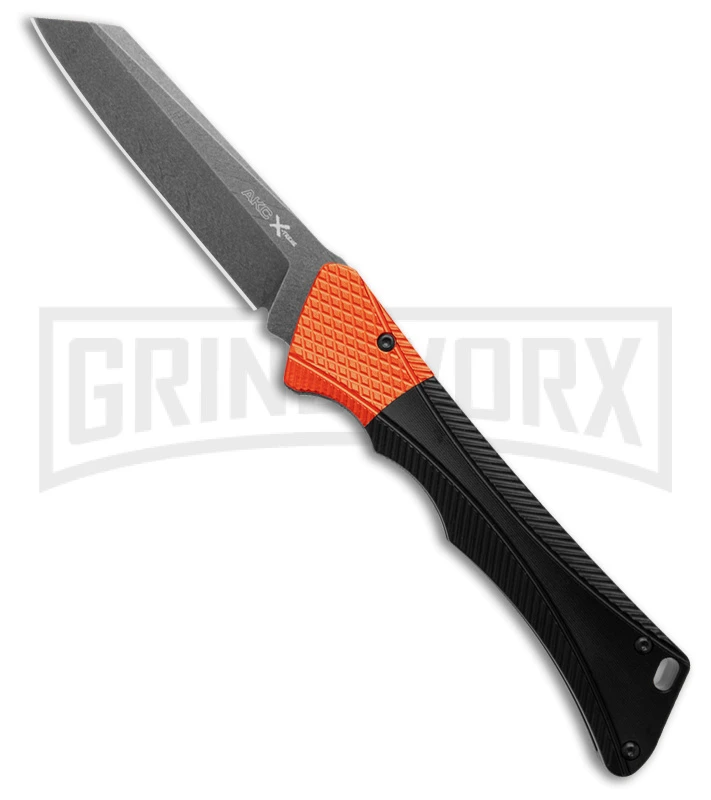 AKC Smarty Black W/Orange Bolster Automatic Knife Reverse Tanto - Black SW Plain 1 AKC Smarty Black W/Orange Bolster Automatic Knife Reverse Tanto - Black SW Plain