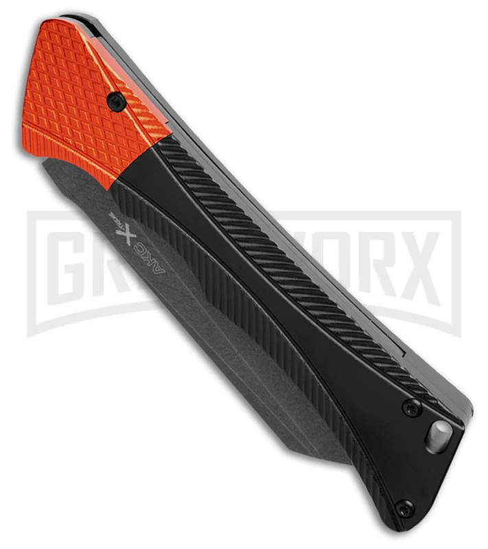 AKC Smarty Black W/Orange Bolster Automatic Knife Reverse Tanto - Black SW Plain 2 AKC Smarty Black W/Orange Bolster Automatic Knife Reverse Tanto - Black SW Plain - Image 2