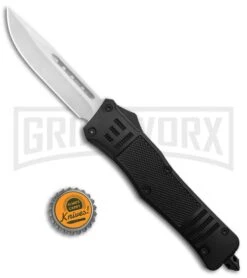 Atomic Defender Large OTF Automatic Knife Black - Satin Drop Point -Hot Sale Knife Store Atomic Defender Black OTF Auto Satin Plain GX 33725 jr bottlecap large