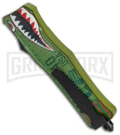Atomic Defender Large OTF Automatic Knife Green Warhawk - Two Tone Dagger -Hot Sale Knife Store Atomic Defender Large OTF Auto Green Warhawk TT Dagger GX 37732 jr side large