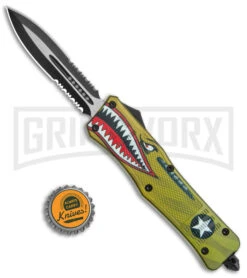 Large Atomic Defender OTF Yellow Warhawk Automatic Dagger Knife - Two Tone Serr 9 Large Atomic Defender OTF Yellow Warhawk Automatic Dagger Knife - Two Tone Serr -Hot Sale Knife Store Atomic Defender Large OTF Auto Yellow Warhawk TT Dagger Double Serr GX 38218 jr bottlecap large