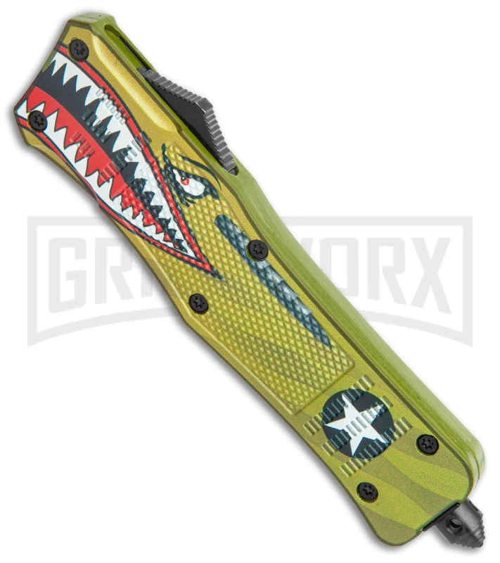 Large Atomic Defender OTF Yellow Warhawk Automatic Dagger Knife - Two Tone Serr 2 Large Atomic Defender OTF Yellow Warhawk Automatic Dagger Knife - Two Tone Serr - Image 2