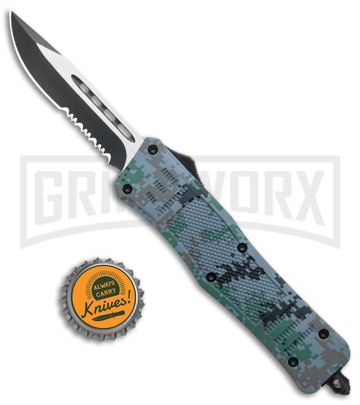 Atomic Defender Medium OTF Automatic Knife Digi Camo - Drop Point Two Tone Serr 4 Atomic Defender Medium OTF Automatic Knife Digi Camo - Drop Point Two Tone Serr - Image 4