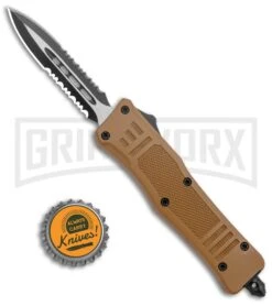 Atomic Defender Mini OTF Automatic Knife Sand Brown (2.625" Two-Tone Serr) -Hot Sale Knife Store Atomic Defender Mini OTF Auto Sand Brown TT Dagger Serr GX 37532 jr bottlecap large