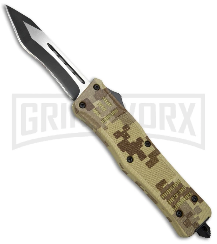 Atomic Defender Large OTF Automatic Knife Tan Digi Camo - Two Tone Recurve Tanto 1 Atomic Defender Large OTF Automatic Knife Tan Digi Camo - Two Tone Recurve Tanto