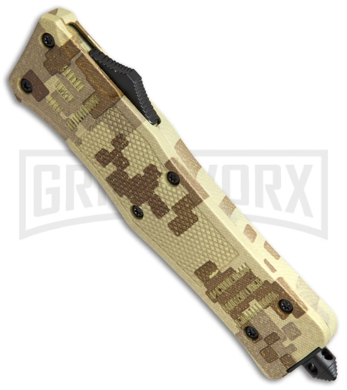 Atomic Defender Large OTF Automatic Knife Tan Digi Camo - Two Tone Recurve Tanto 2 Atomic Defender Large OTF Automatic Knife Tan Digi Camo - Two Tone Recurve Tanto - Image 2
