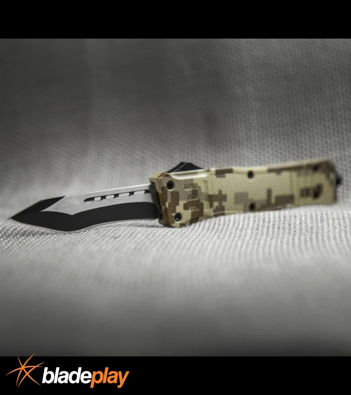Atomic Defender Large OTF Automatic Knife Tan Digi Camo - Two Tone Recurve Tanto 6 Atomic Defender Large OTF Automatic Knife Tan Digi Camo - Two Tone Recurve Tanto - Image 6