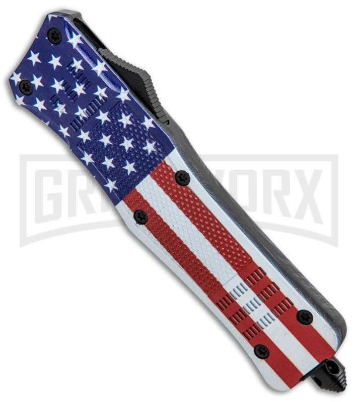 Atomic Defender Large OTF Automatic Knife Stars & Stripes Flag - Two Tone Dagger 2 Atomic Defender Large OTF Automatic Knife Stars & Stripes Flag - Two Tone Dagger - Image 2