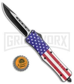 Atomic Defender Medium OTF Automatic Knife Stars & Stripes Flag - Two Tone -Hot Sale Knife Store Atomic Medium Defender DP USA Flag OTF Auto TT GX 36308 jr bottlecap large
