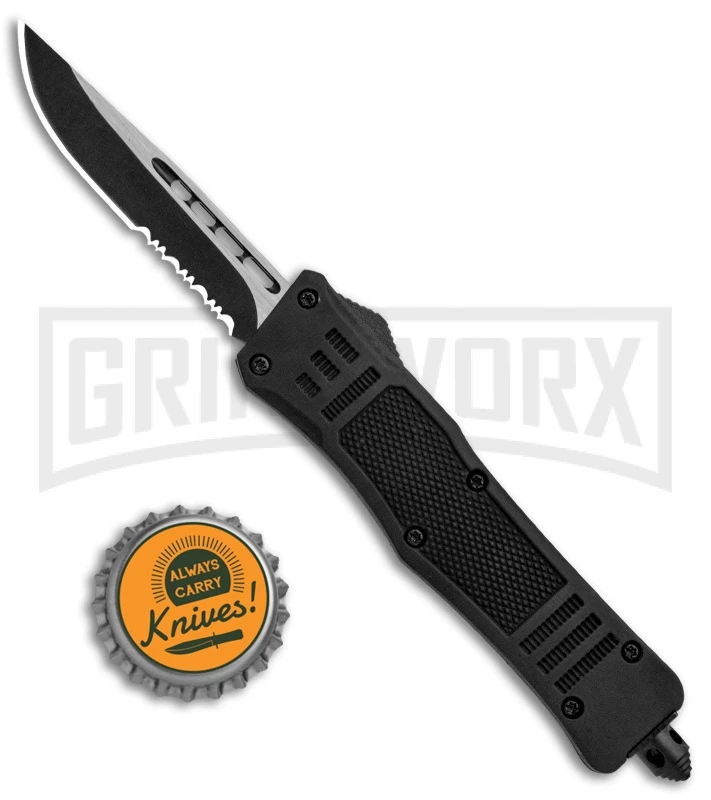 Atomic Defender Mini OTF Automatic Knife Black - Serr Two Tone Drop Point 5 Atomic Defender Mini OTF Automatic Knife Black - Serr Two Tone Drop Point - Image 5