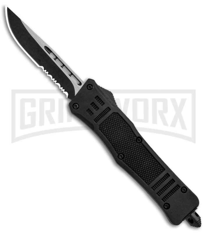 Atomic Defender Mini OTF Automatic Knife Black - Serr Two Tone Drop Point 1 Atomic Defender Mini OTF Automatic Knife Black - Serr Two Tone Drop Point