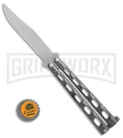 Bear & Son Knives Silver Speckle 114 Balisong Butterfly Knife - Satin Plain -Hot Sale Knife Store Bear Son 114 speckle satin BHQ 0365 er bottlecap large
