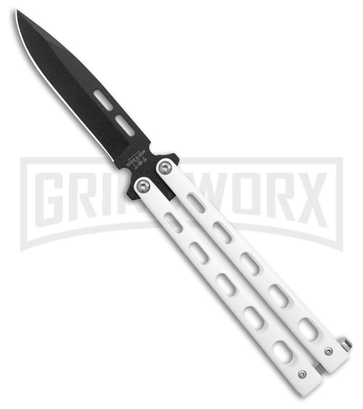 Bear & Son 115W White Butterfly Knife - Black Plain 4TH18 1 Bear & Son 115W White Butterfly Knife - Black Plain 4TH18