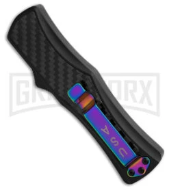 Edgeworks Carbon Fiber OTF Auto Knife Dagger - Rainbow Damascus Finish) -Hot Sale Knife Store Edgeworks Carbon Fiber OTF Auto Knife Dagger 3in Rainbow Damascus GX 42359 td side large