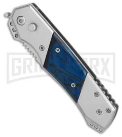 Super Knife Croc Automatic Knife Stainless W/ Blue Inlay - Satin Serr -Hot Sale Knife Store GA303MBL BP 25774 er spine large
