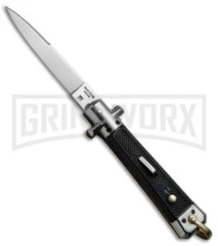 Gimel Bargeon Medium French Stiletto Black Automatic Knife - Polish Plain