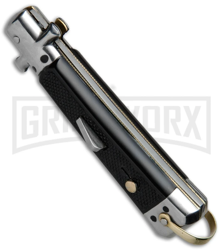 Gimel Bargeon Medium French Stiletto Black Automatic Knife - Polish Plain 2 Gimel Bargeon Medium French Stiletto Black Automatic Knife - Polish Plain - Image 2