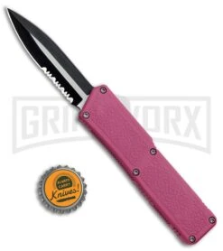 Lightning Pink D/A OTF Automatic Knife - Two-Tone Dagger Serrated -Hot Sale Knife Store Lightning Pink DA OTF Auto TT Dagger GX 30818 jr bottlecap large