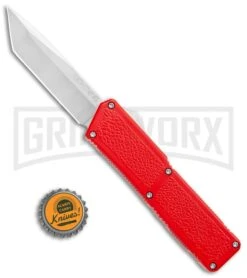Lightning Red D/A OTF Automatic Knife - Tanto Satin -Hot Sale Knife Store Lightning Red DA OTF Auto Tanto Satin GX 34379 jr bottlecap large