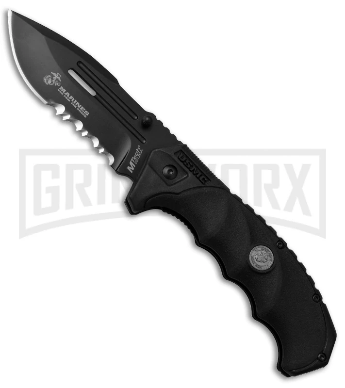 M-Tech Warden Black Spring Assisted Knife - Black Serr 1 M-Tech Warden Black Spring Assisted Knife - Black Serr