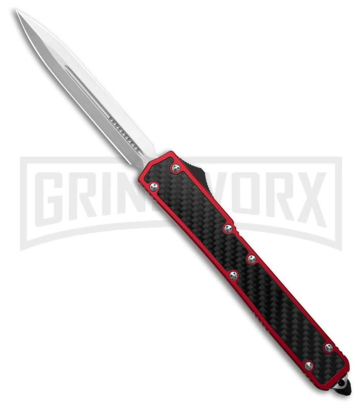 MIK OTF Automatic Knife Red Sim Carbon Fiber Inlay Dagger - Stonewash Plain 1 MIK OTF Automatic Knife Red Sim Carbon Fiber Inlay Dagger - Stonewash Plain
