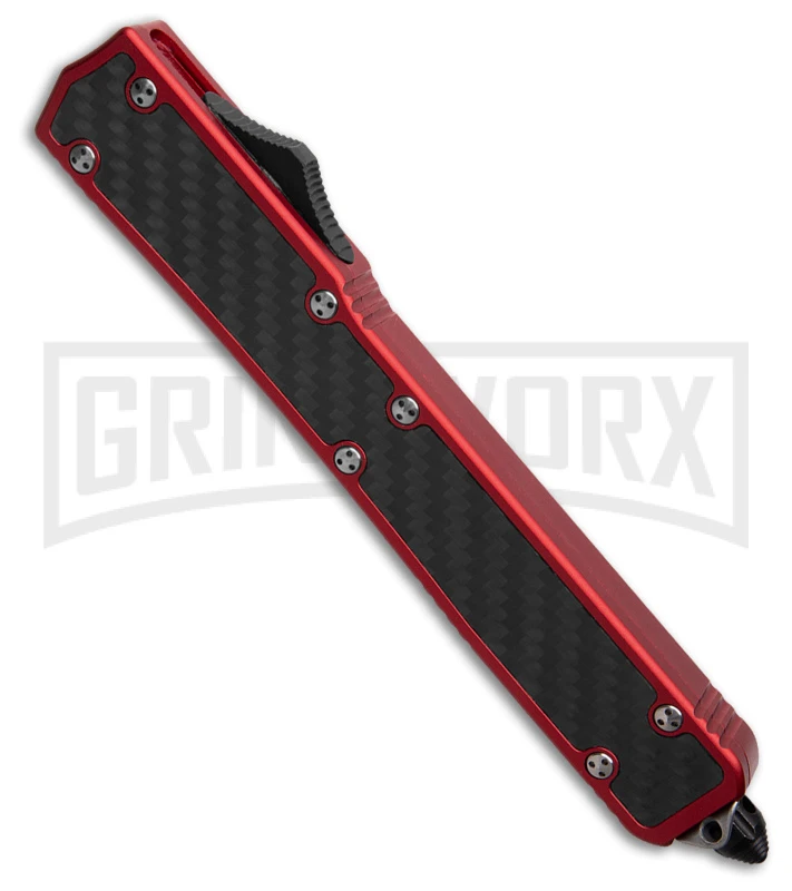 MIK OTF Automatic Knife Red Sim Carbon Fiber Inlay Dagger - Stonewash Plain 2 MIK OTF Automatic Knife Red Sim Carbon Fiber Inlay Dagger - Stonewash Plain - Image 2