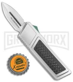 No Limit Knives Akuma OTF Automatic Knife Silver Green Hardware - Satin Plain -Hot Sale Knife Store No Limit Knives Akuma OTF Auto Silver Green Hardware Satin Plain GX 35284 jr bottlecap large