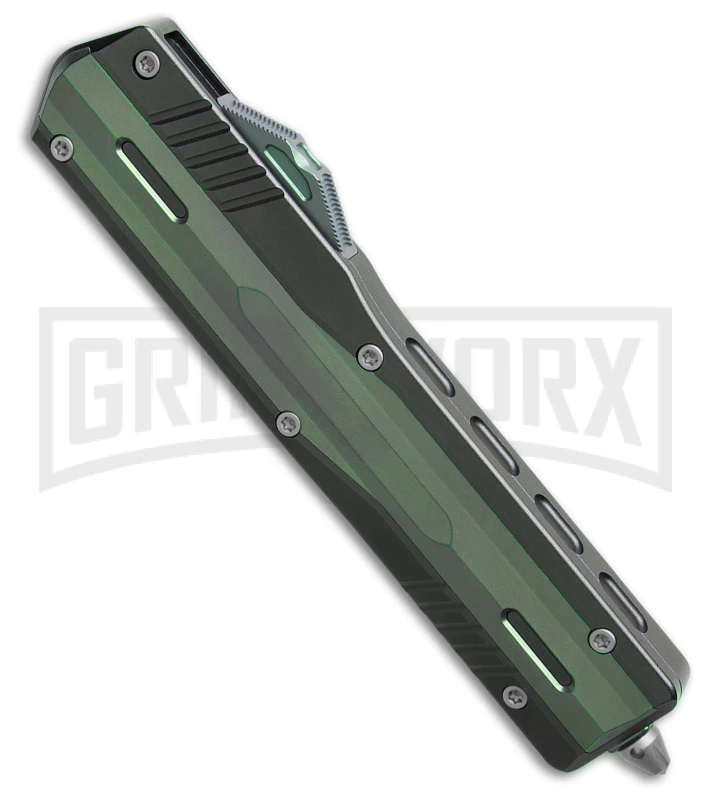 No Limit Night Stalker II Green D/E OTF Automatic Knife - Satin Plain M390 2 No Limit Night Stalker II Green D/E OTF Automatic Knife - Satin Plain M390 - Image 2
