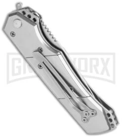 Super Knife Croc Automatic Knife Stainless W/ Red Marble Inlay - Satin Serr -Hot Sale Knife Store Super Knife Croc Auto SS Red Marble Inlay Satin Serr GA303MRD GX 36694 jr side large