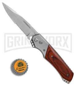 Super Knife Croc Automatic Knife Stainless W/ Rosewood Inlay - Satin Serr -Hot Sale Knife Store Super Knife Croc Stainless Rosewood Inlay satin serr BP 30075 er bottlecap large