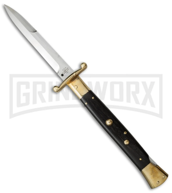 AGA Campolin 13" Stiletto Brass Swinguard Ebony Wood Automatic Knife - Bayonet 1 AGA Campolin 13" Stiletto Brass Swinguard Ebony Wood Automatic Knife - Bayonet
