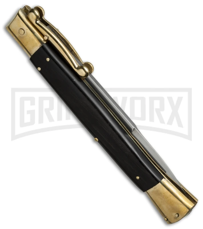 AGA Campolin 13" Stiletto Brass Swinguard Ebony Wood Automatic Knife - Bayonet 3 AGA Campolin 13" Stiletto Brass Swinguard Ebony Wood Automatic Knife - Bayonet - Image 3