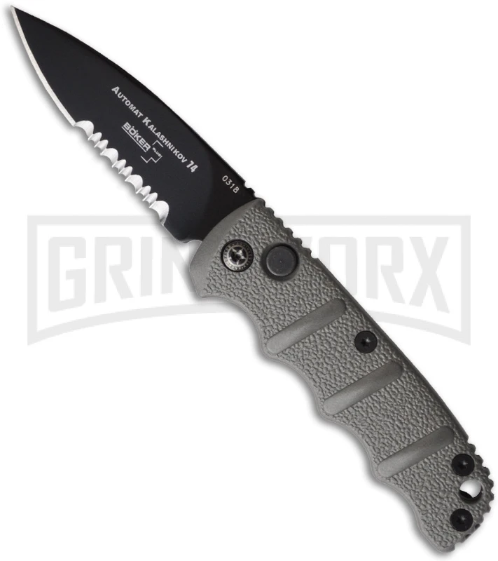 Boker Mini Kalashnikov Gray Automatic Knife - Black Serr 1 Boker Mini Kalashnikov Gray Automatic Knife - Black Serr