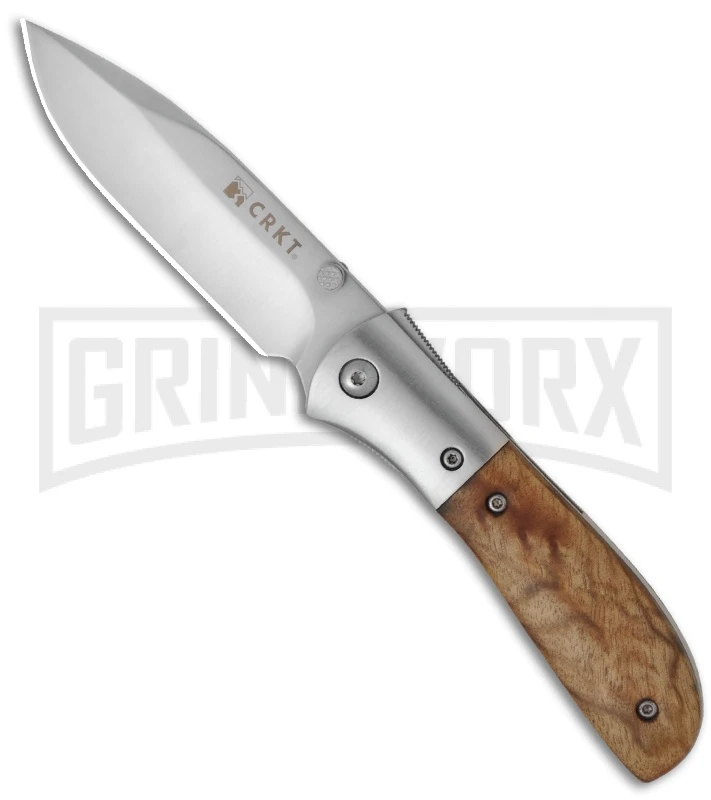 CRKT Carson Burl Wood Spring Assist Knife - Satin Plain 1 CRKT Carson Burl Wood Spring Assist Knife - Satin Plain