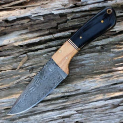 Damascus 1072 The Wedge Fixed Blade, 4" Damascus Plain Blade, Black Buffalo Horn Handle
