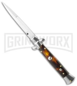 9" Italian Stiletto Acrylic Tortoise Automatic Knife - Bayonet